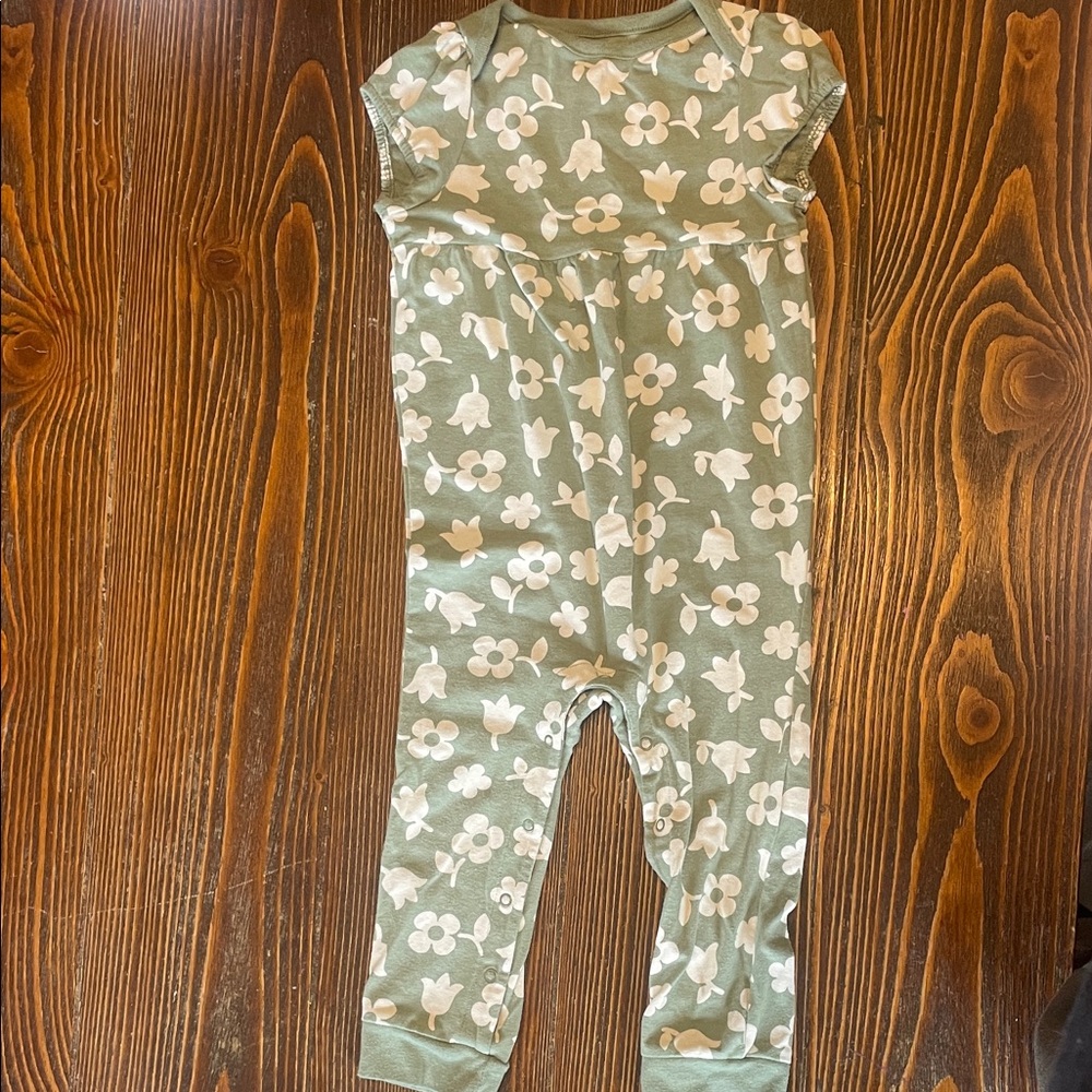 Cat & Jack Green Baby Romper Outfit with White Floral Design